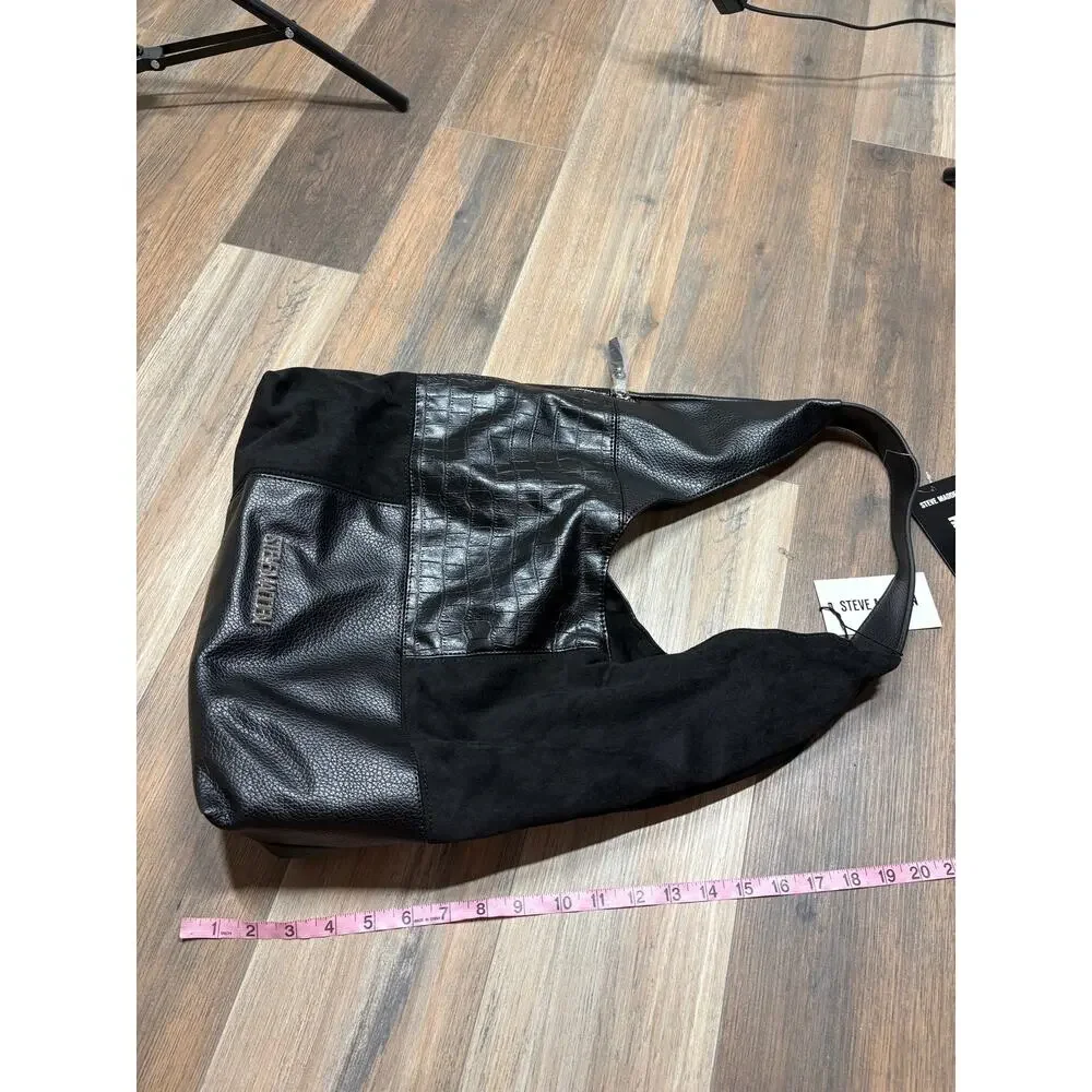 Steve Madden BCarey Hobo Bag Black Multi Faux Suede Patchwork